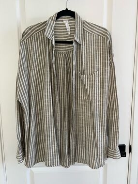 Cotton On Striped Button-Down Shirt - Beige and White